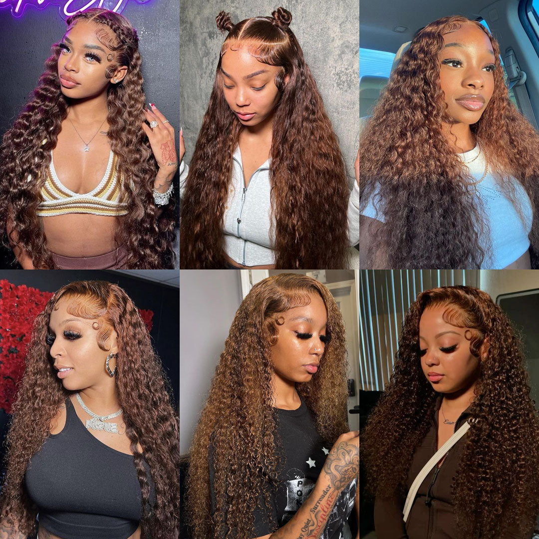 34 Inch Chocolate Brown Deep Wave Lace Front Wigs Human Hair 13x4 Lace Frontal Wigs Curly Human Hair Brown Wig Pre Plucked