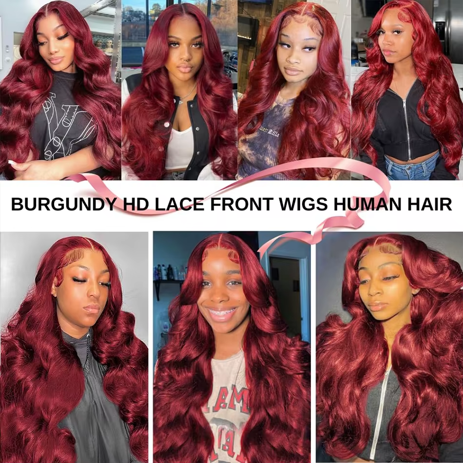 99j Burgundy Lace Front Human Hair Wig 18 Inch Lace Body Wave 13x4 HD Lace Frontal Wigs Human Hair For  Black Women