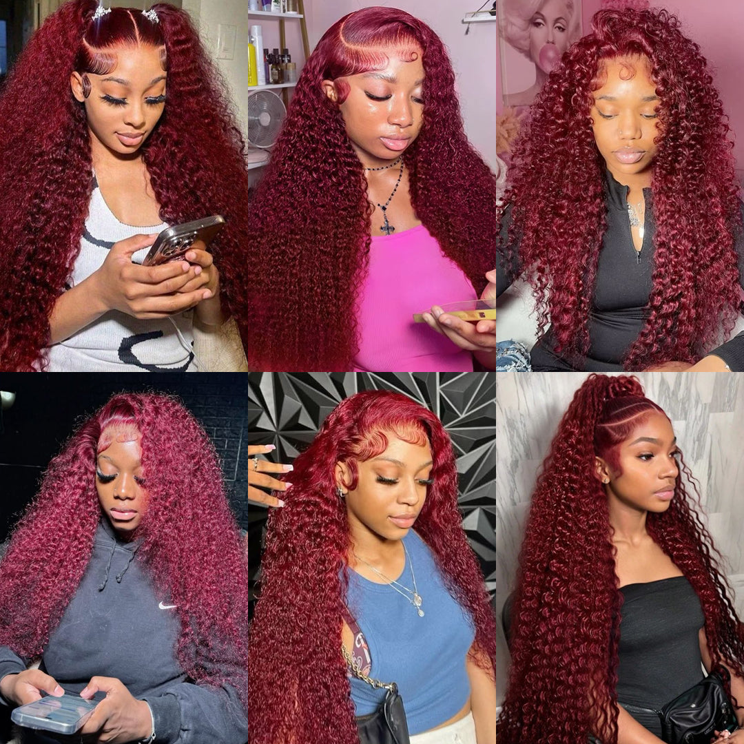 30 Inch 99j Burgundy Lace Front Wigs Human Hair Deep Wave 13x6 Lace Frontal Human Hair Wigs 99j Red Curly Wet And Wavy Wig﻿