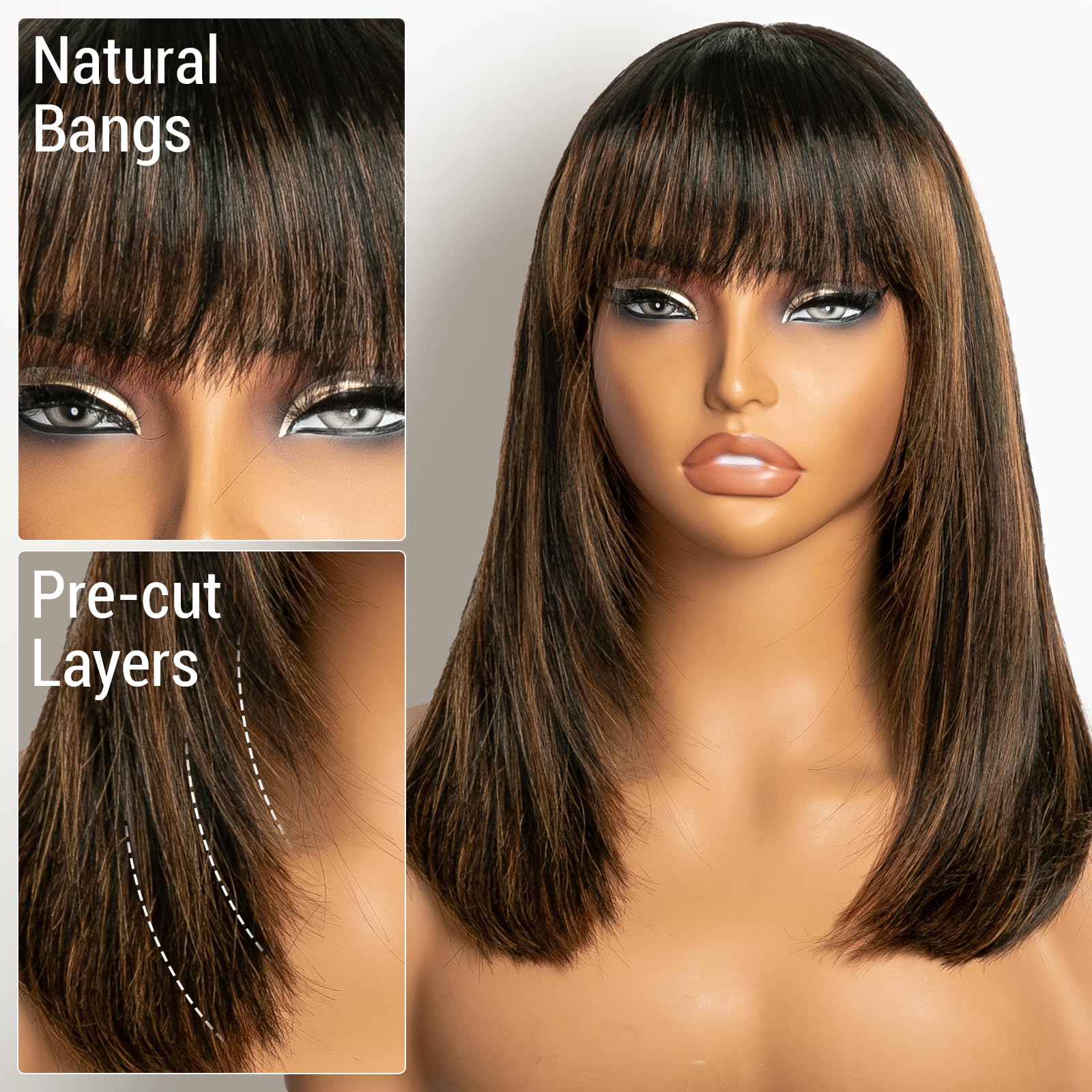 1/B30 Color Brown Hightlight Wig Glueless Lace Wig Breathable Cap Put On and Go