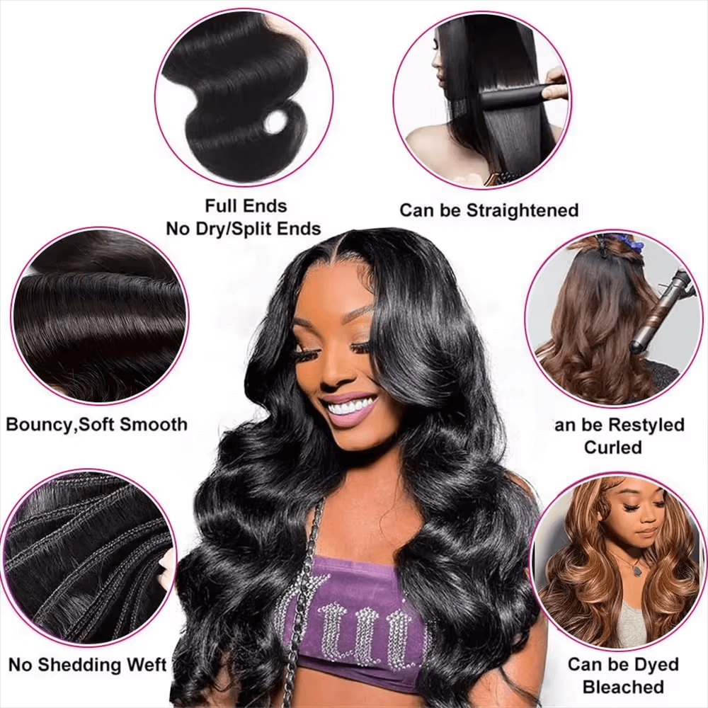 Rovess 16-34Inch Body Wave Hair Bundles Virgin Brazilian Hair Weave 3 Bundles