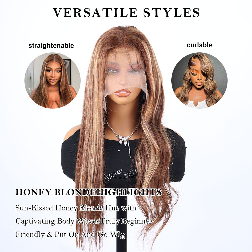 26 Inch 4/27 Ombre Highlight 13x4 13x6 Lace Front Wigs Human Hair 360 Straight Lace Frontal Wigs Human Hair Honey Blonde Wig For Women
