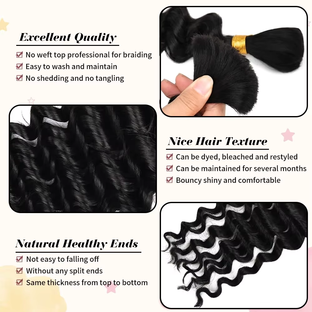 Tissage de cheveux humains vierges Rovess 100 % non traités style bohème, noir naturel, ondulés profonds, lot de 4 
