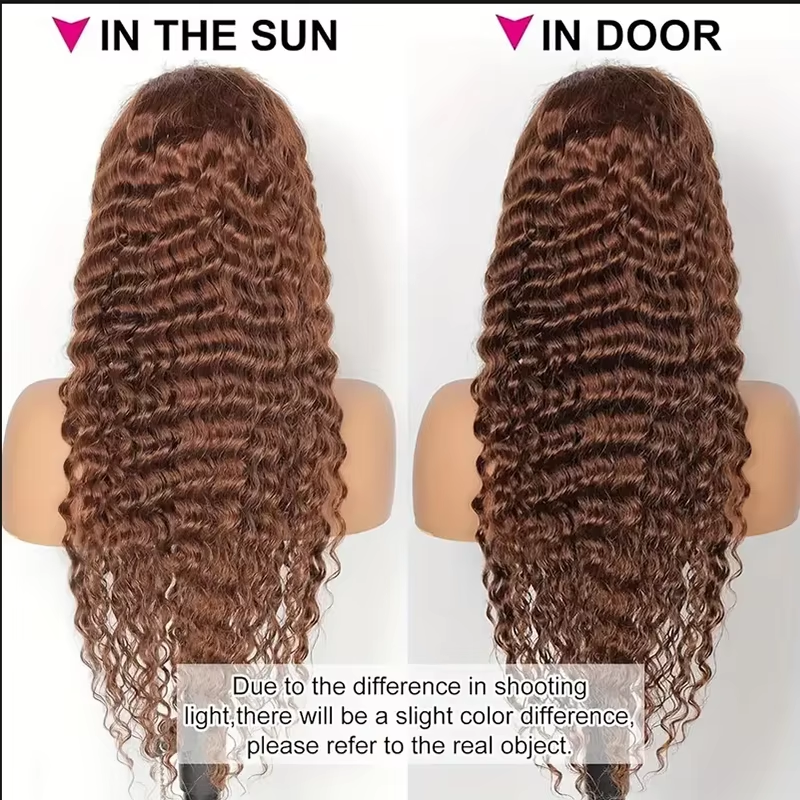Hocolate Brown Curly Wigs 13X4 HD Human Hair Lace Frontal Wig 30 32 Inch Deep Wave Wig Human Hair Pre Plucked