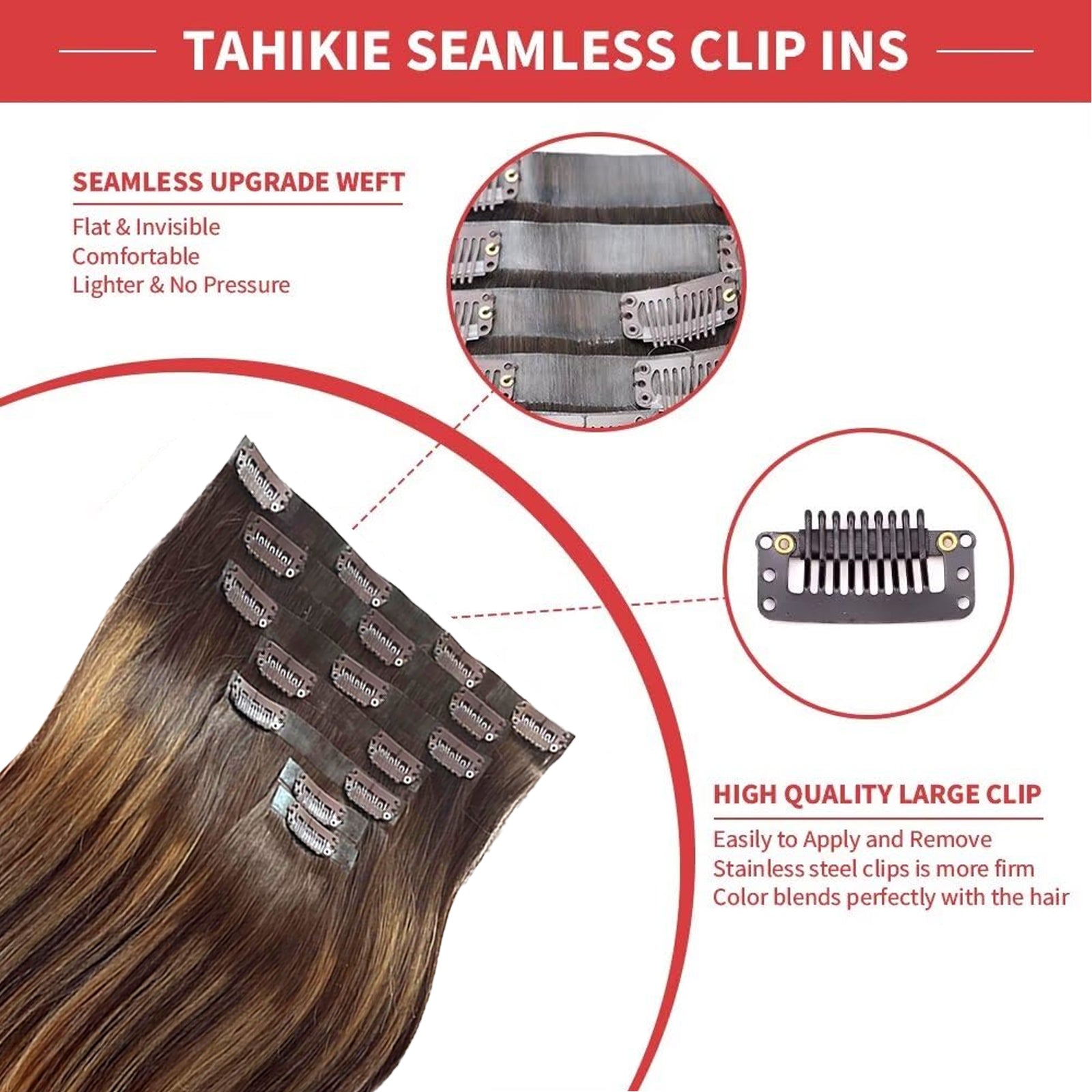 4/27 Highlight Clip in Hair Extension Human Hair 12A Human Hair Long Straight 22inch Clip in Extensions Human Hair