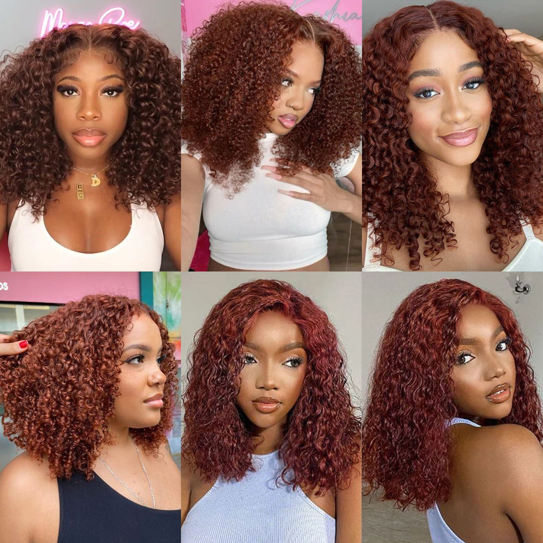 Wear&Go 5x5 Glueless Reddish Brown Curly Bob Wig 12 Inch Deep Wave Bob Wig  Short Curly Beyond Basics Bob Wig Human Hair Wigs
