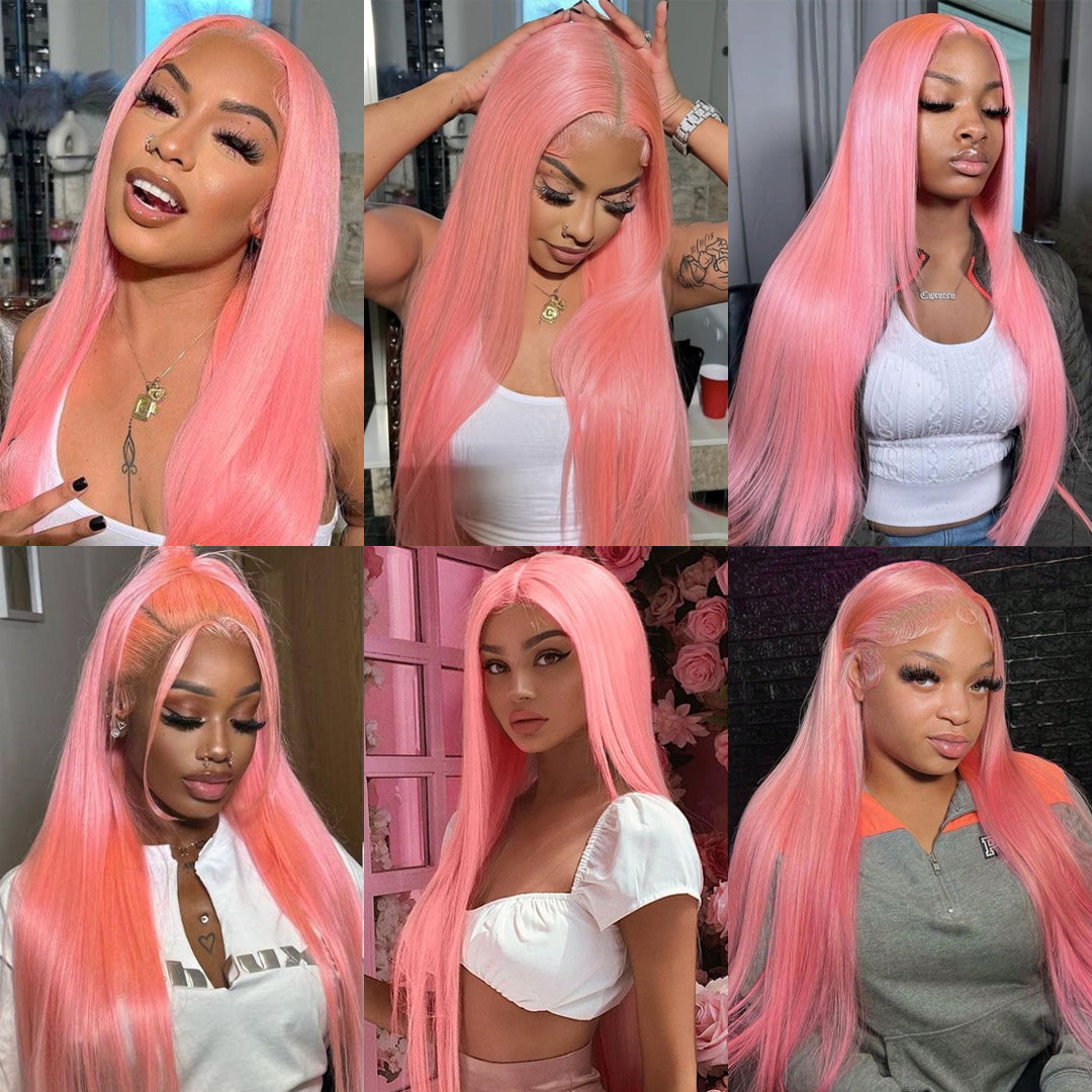 Perruque rose lisse en cheveux humains, 13x6, avec dentelle frontale, 30 pouces, pour femmes noires 