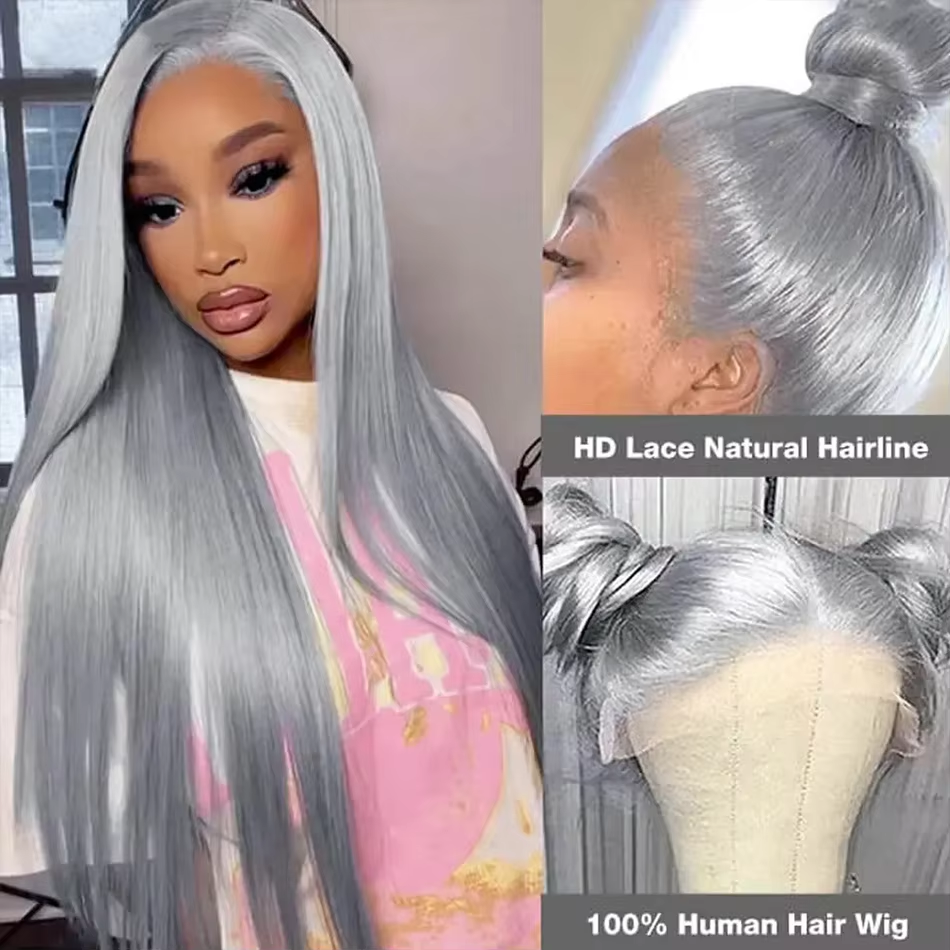 Roves Silver Grey Straight Curly Lace Front Wigs Human Hair Can Be Styled
