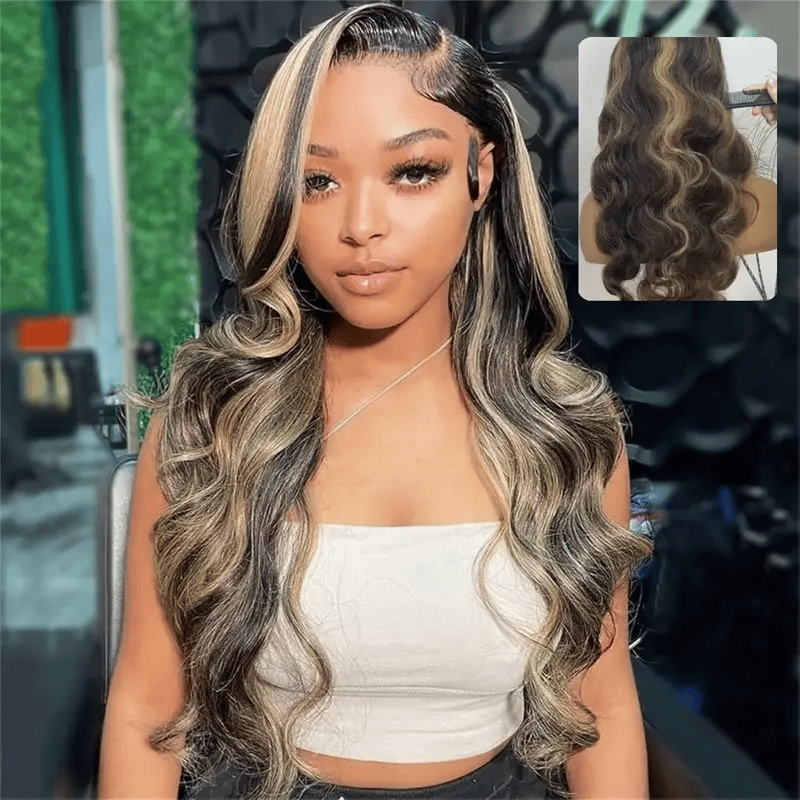 30 Inch 4/27 Highlight Honey Blonde Ombre Lace Front Wig Human Hair 13x6 Body Wave Human Hair Wig Black Women