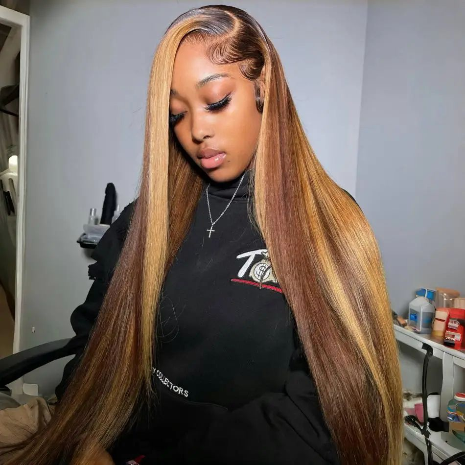 26 Inch 4/27 Ombre Highlight 13x4 13x6 Lace Front Wigs Human Hair 360 Straight Lace Frontal Wigs Human Hair Honey Blonde Wig For Women
