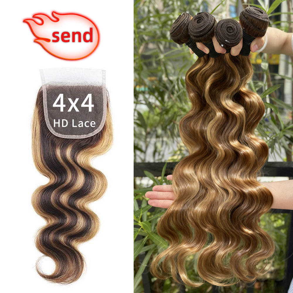 427 Highlight Body Wave Bundles | 100% Virgin Brazilian Human Hair | Black Friday Deal: FREE 4x4 Closure