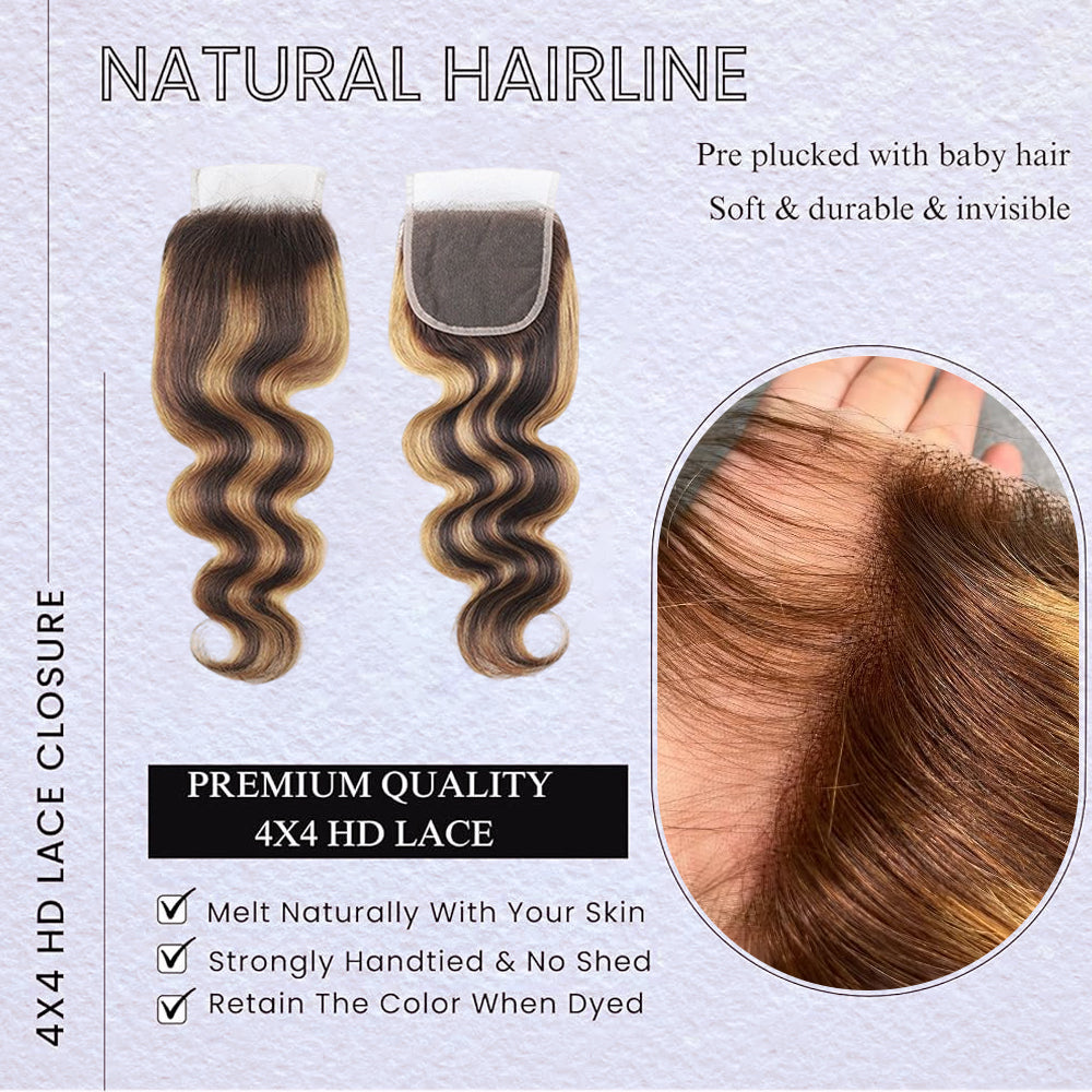 427 Highlight Body Wave Bundles | 100% Virgin Brazilian Human Hair | Black Friday Deal: FREE 4x4 Closure