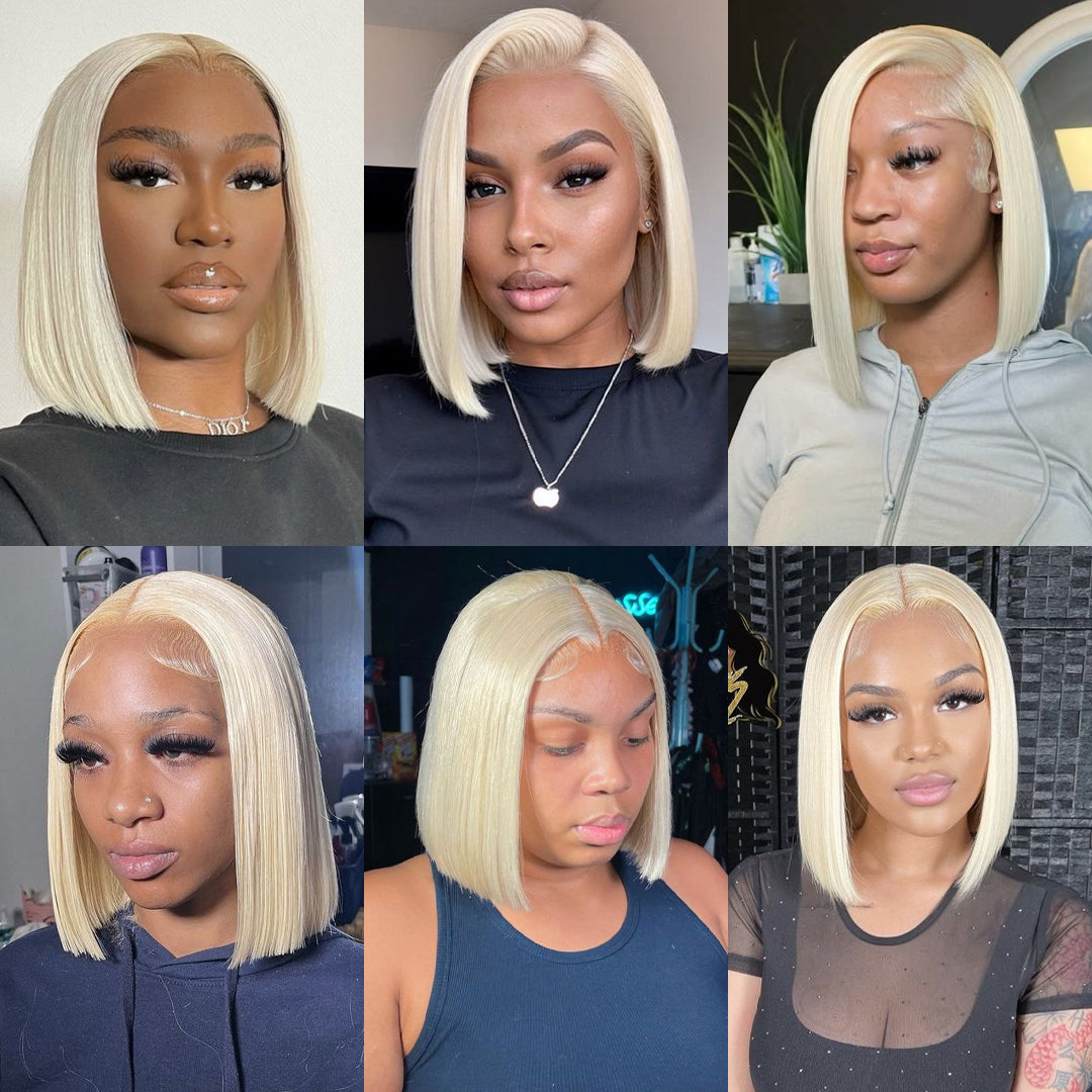 Perruque Lace Front Wig 613 Blonde Soyeuse Lisse 13x4 Bob Perruque Cheveux Humains Courts Lisse Lace Front Bob Perruques Cheveux Humains pour Femmes Noires 