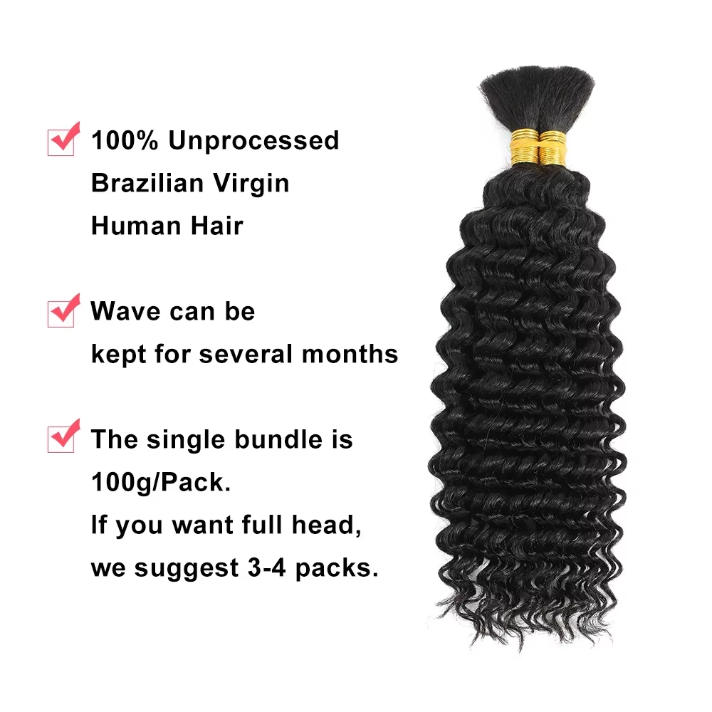 Tissage de cheveux humains vierges Rovess 100 % non traités style bohème, noir naturel, ondulés profonds, lot de 4 