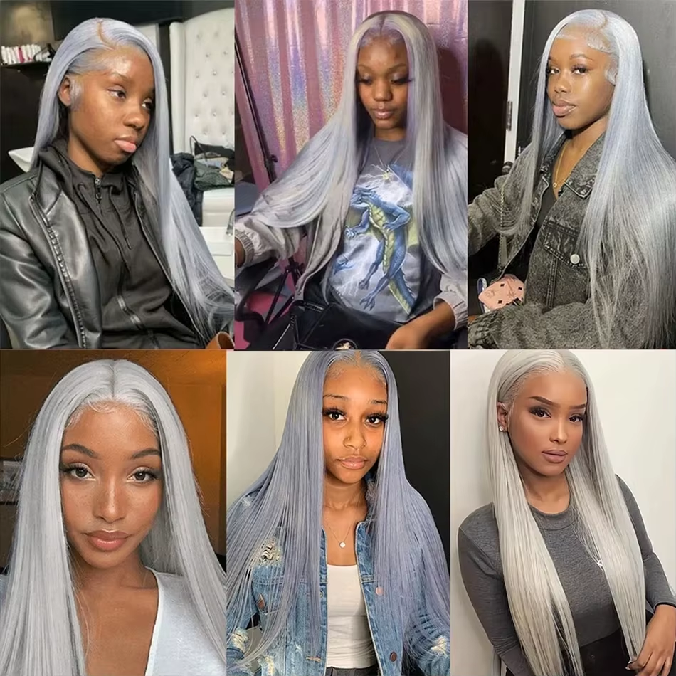 30In Silver Grey Bone Straight 13x4 Lace Frontal Human Hair Wigs Grey Straight Straight Wig Human Hair For  Black Women