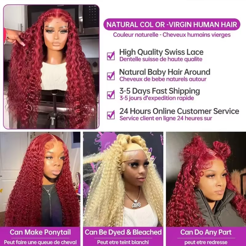 30 Inch Deep Wave 13X4 HD Lace Frontal Wig Human Hair Red Lace Front Human Hair Wigs Lace Front Wigs Pre Plucked