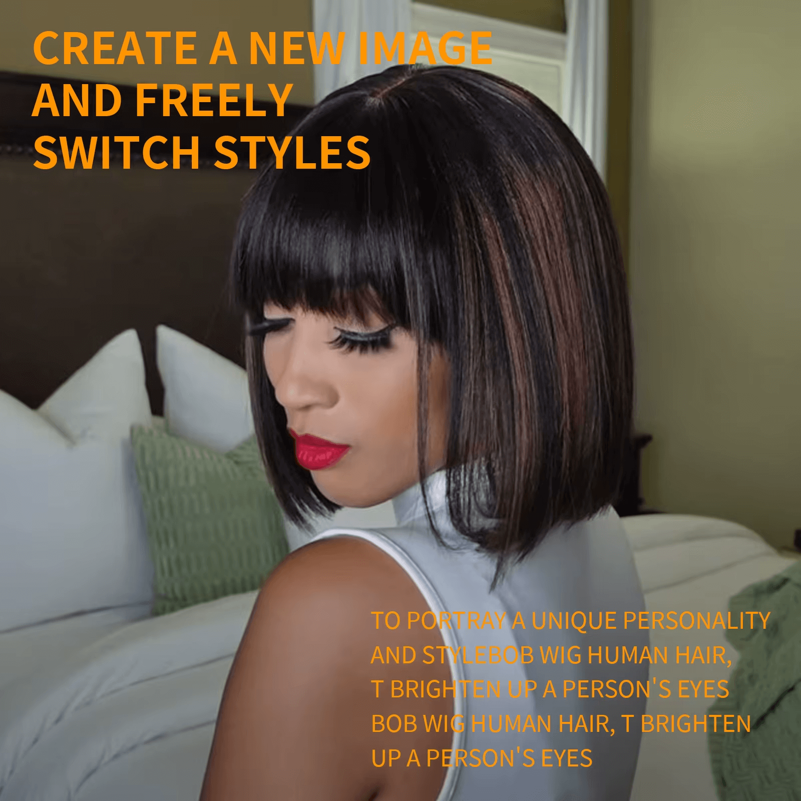 Just $9.9! Glueless Bob Wig w/ Bangs (Highlight Brown)
