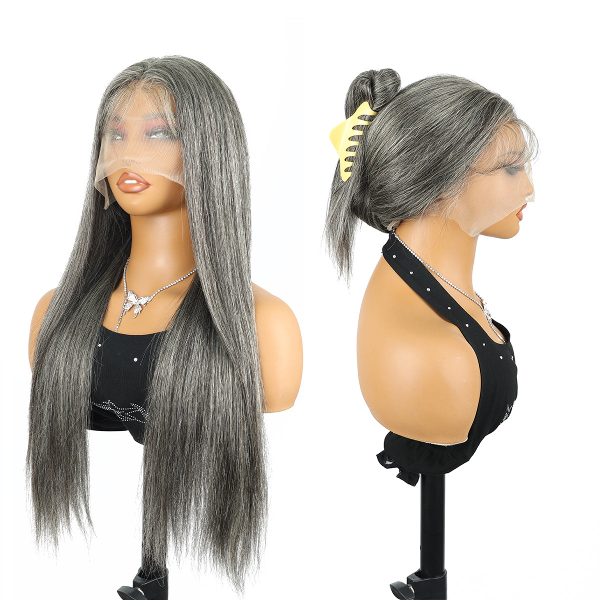 Rovess 13x4 Lace Front  Salt and Pepper Straight Wig 150% Density
