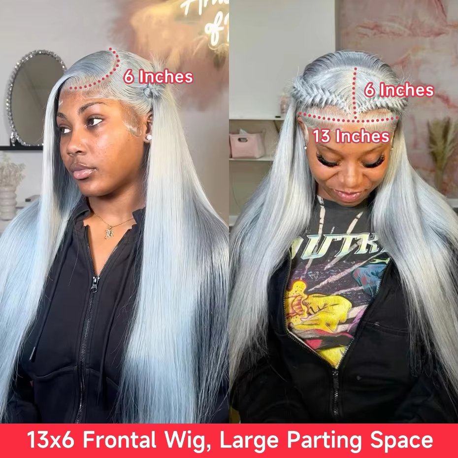 Roves Silver Grey Straight Curly Lace Front Wigs Human Hair Can Be Styled