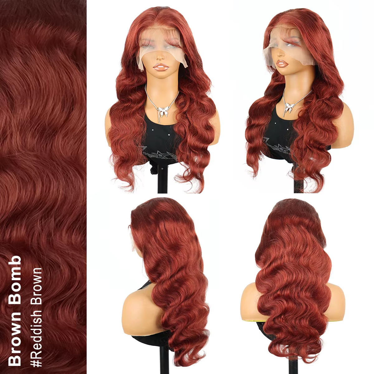 30 Inch Reddish Brown Body Wave Human Hair Wig 13x4 HD Lace Front Wigs Human Hair Pre Plucked