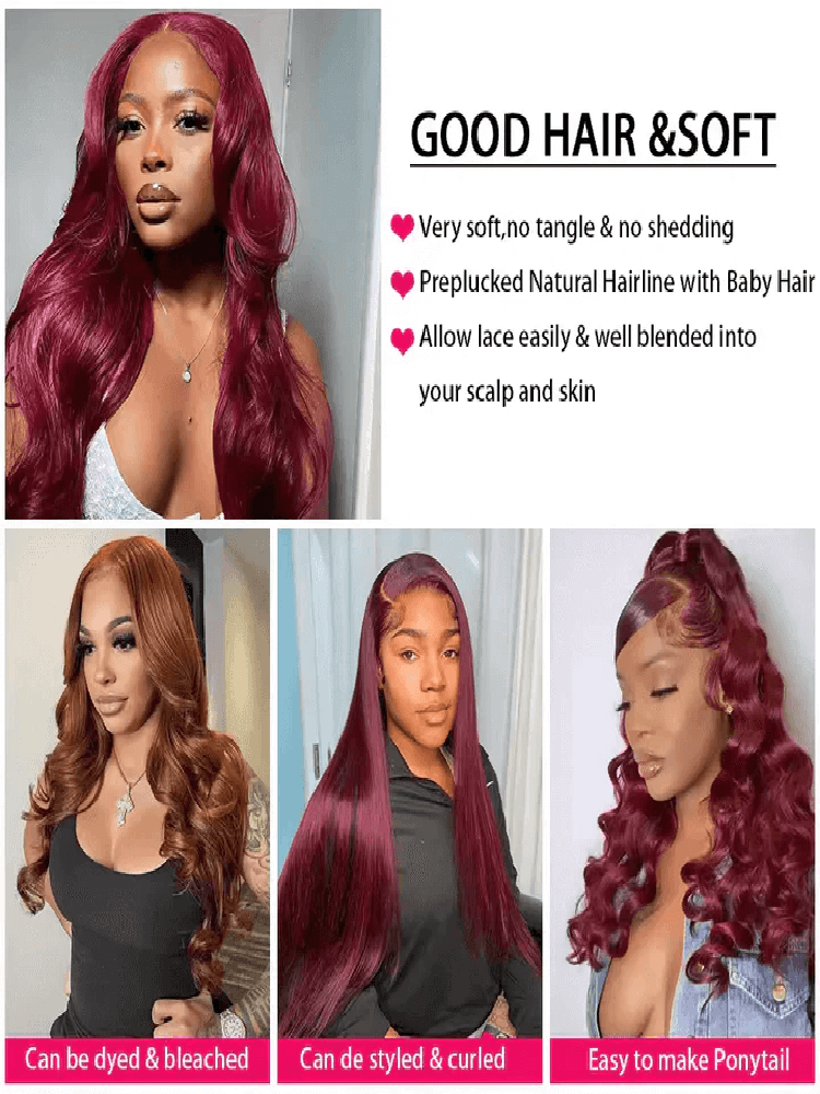 Cheveux humains ondulés Rovess 30 30 30 30 pouces 99j rouge bordeaux, lot de 4 