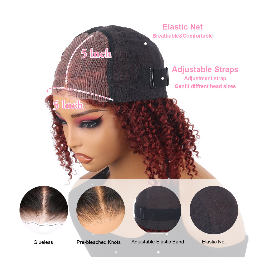 Wear&Go 5x5 Glueless Reddish Brown Curly Bob Wig 12 Inch Deep Wave Bob Wig  Short Curly Beyond Basics Bob Wig Human Hair Wigs