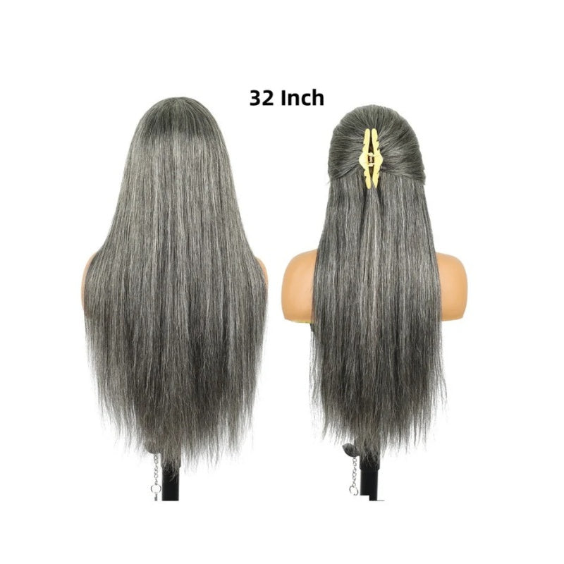 Rovess 13x4 Lace Front  Salt and Pepper Straight Wig Human Hair Gray Colored Lace Frontal Human Hair Wig Pre Plucked