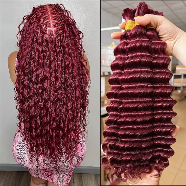 Rovrss Virgin Human Hair 100% Unprocessed Boho Braiding 99j Burgundy Weaving Curly Wave Hair 4 Bundles