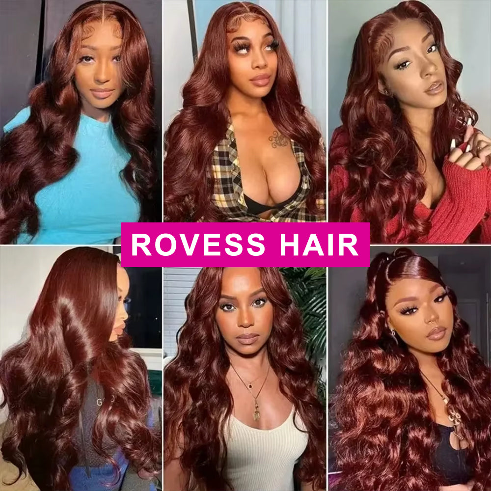 30 Inch Reddish Brown Body Wave Human Hair Wig 13x4 HD Lace Front Wigs Human Hair Pre Plucked