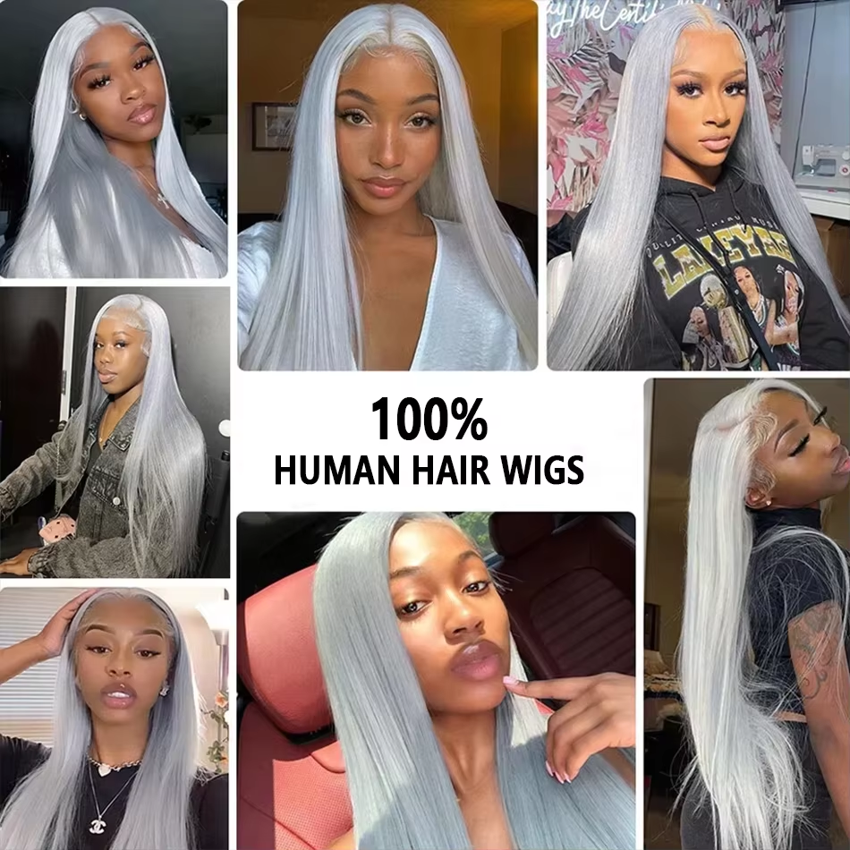 Roves Silver Grey Straight Curly Lace Front Wigs Human Hair Can Be Styled