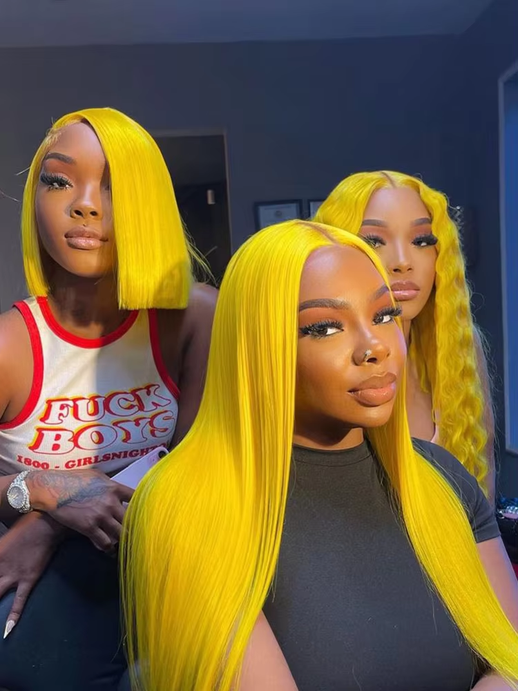 Rovess Light Yellow Colored Straight 13x4  Invisible Lace Front Wigs