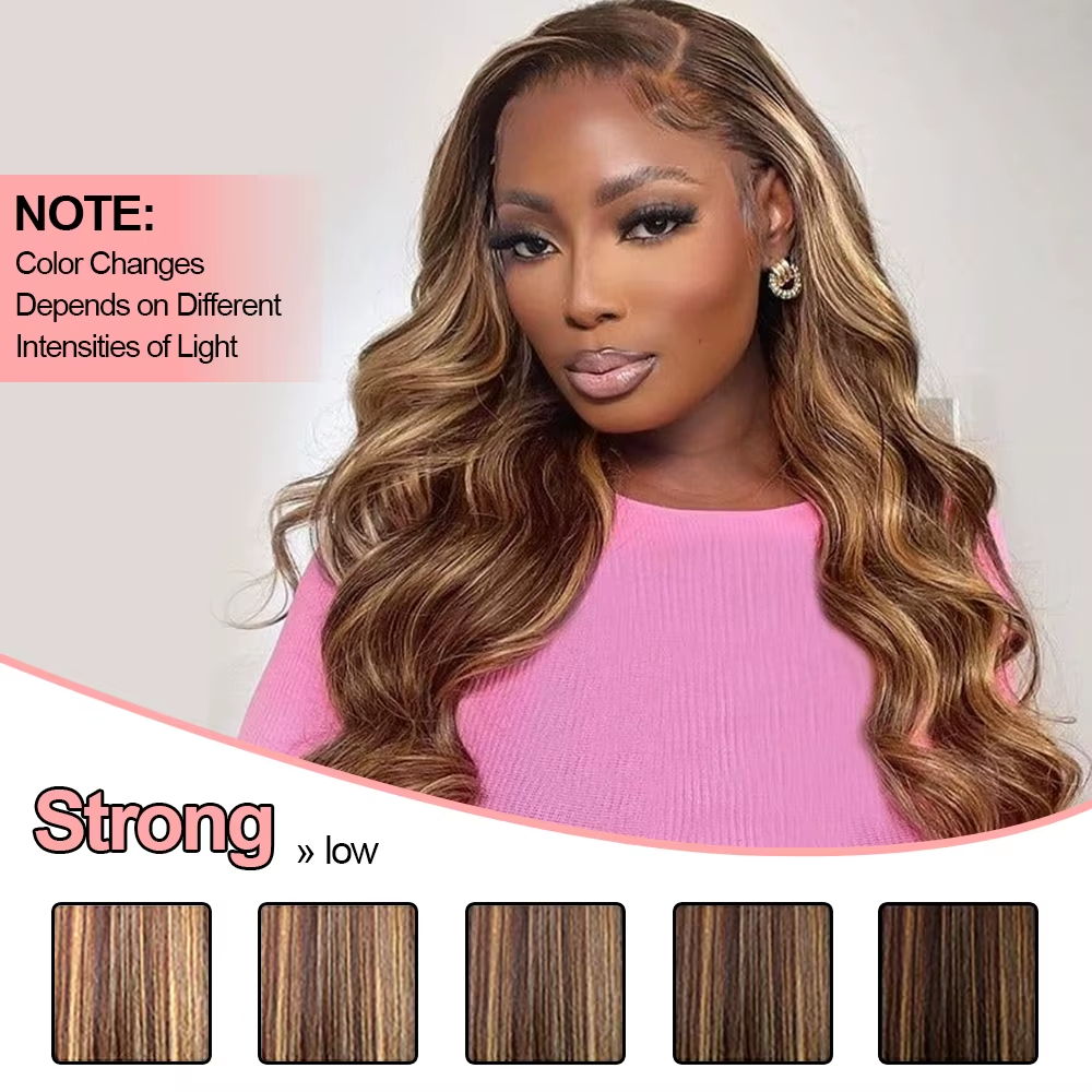 26 Inch Body Wave 4/27 Highlight 4 Bundles Human Hair Honey Brown Colored Brazilian Raw Hair Weave Human Hair Bundles Extensions
