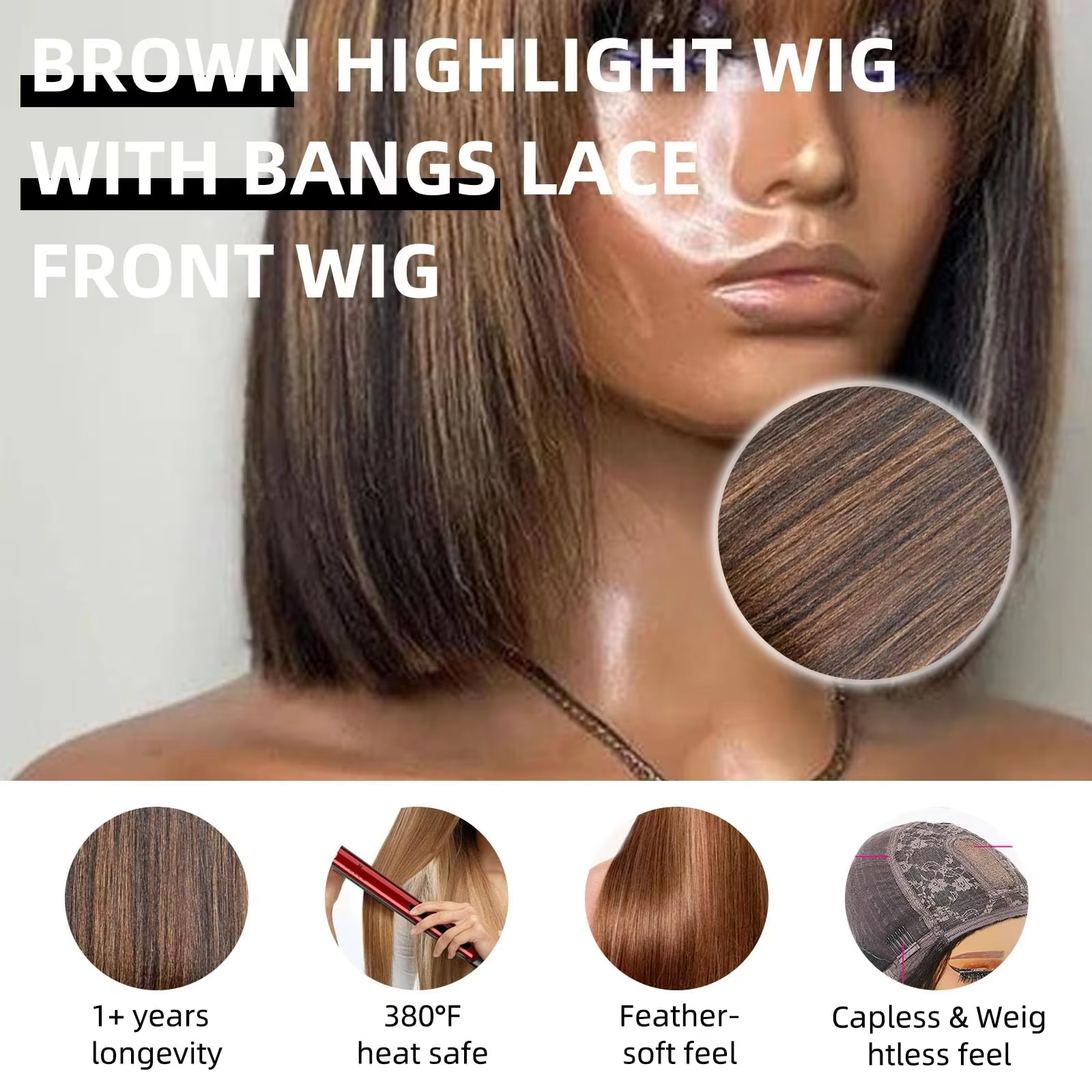 1B/30 Highlight Straight Bob Human Hair Wig With Bangs 10 Inch 2x1 Lace Front Wigs Ombre Color Short Bob Human Hair For Women