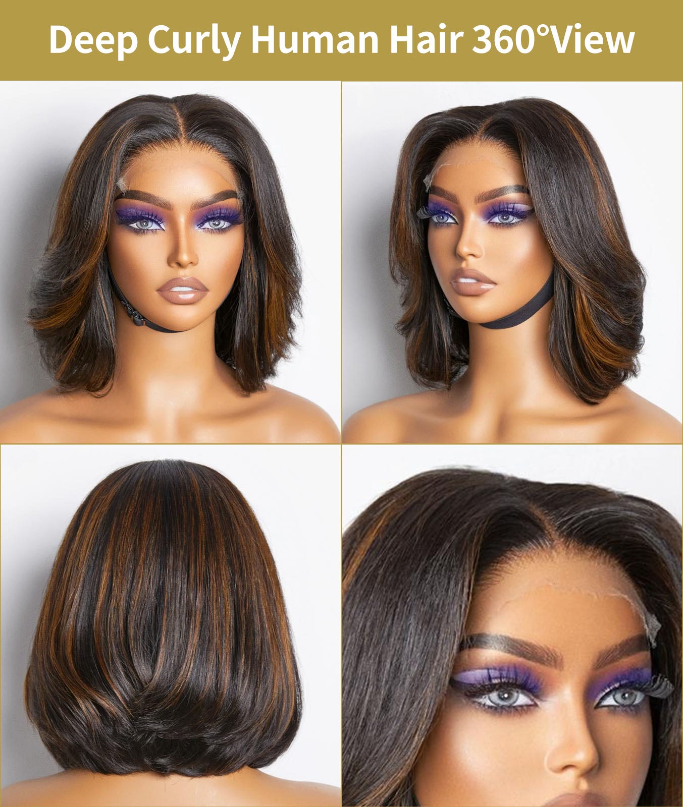 Rovess Black Mix Blonde Highlight Glueless 5x5 Closure Lace Stacked Bob Wig Put On and Go