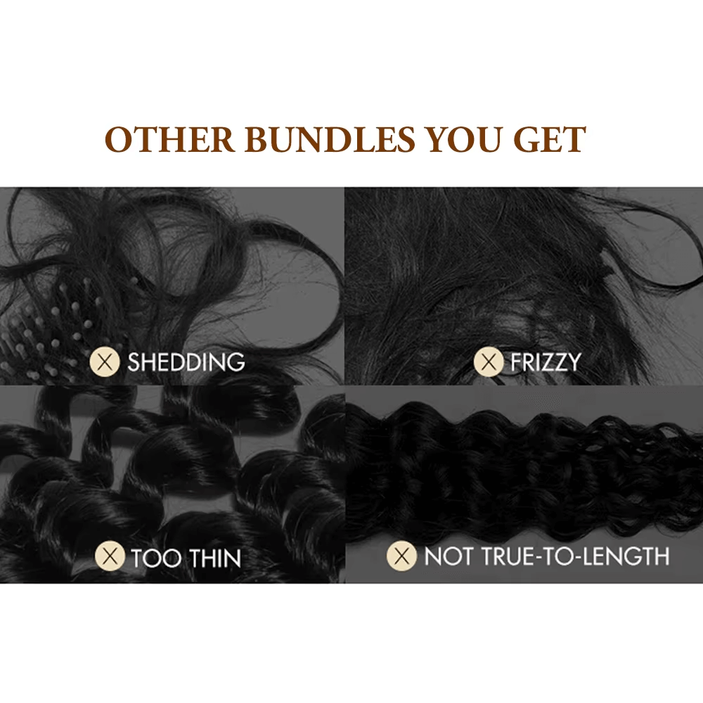 Tissage brésilien vierge ondulé Rovess de 40 à 80 cm, lot de 4 