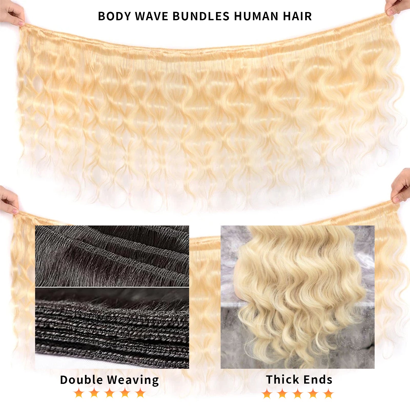 100% Real Human Hair Virgin Peruvian 613 Blonde Body Wave Bundles – 16–34 Inch, 4-Pack Luxury Set, Silky & Full, 80–100g Each, No Bleach Needed for Any Hair Color