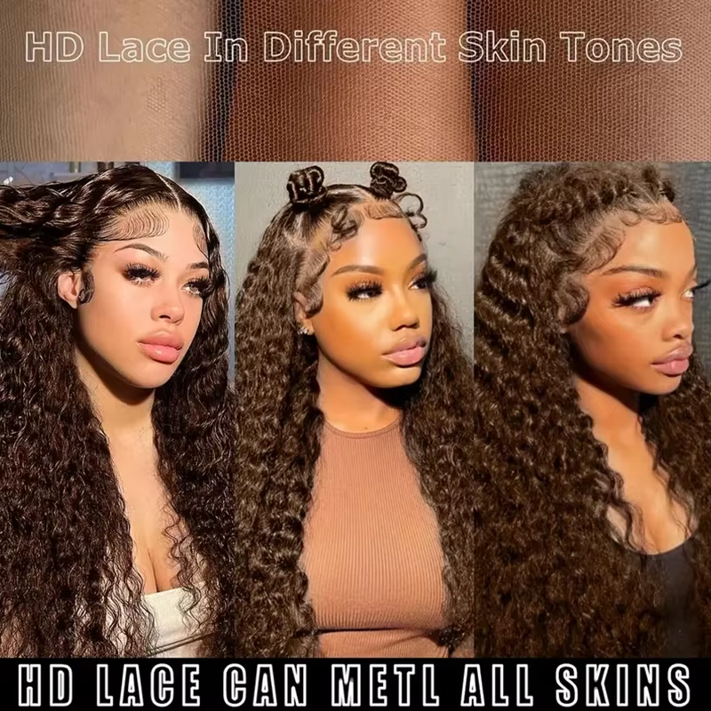 Hocolate Brown Curly Wigs 13X4 HD Human Hair Lace Frontal Wig 30 32 Inch Deep Wave Wig Human Hair Pre Plucked