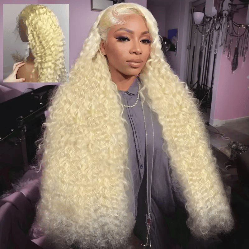 613 Blonde Lace Front Wig Human Hair Blonde Curly Deep Wave Fluffy Natural Lace Frontal Wig 20-40 Inch Human Hair For Black Women