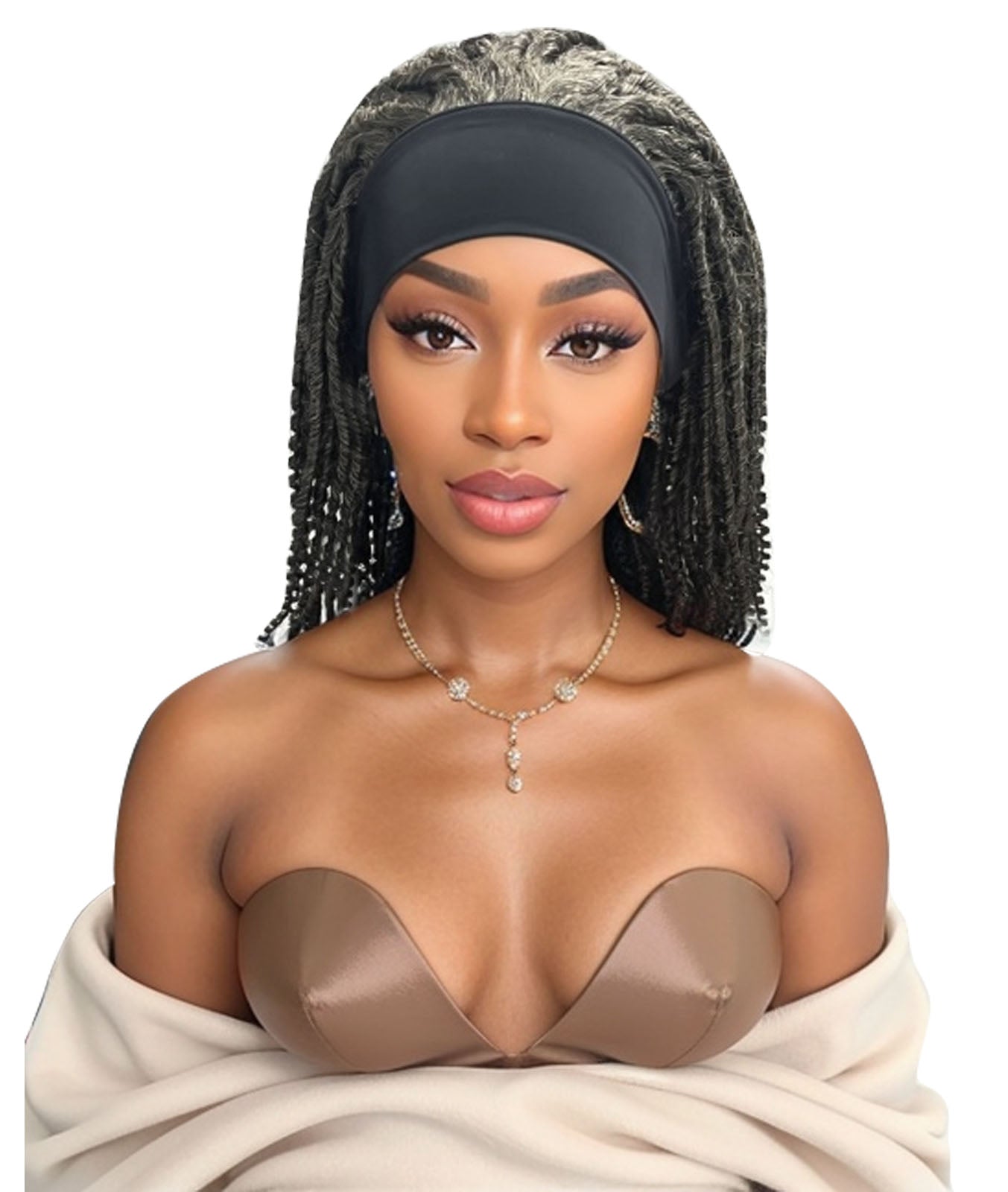 14Inch Goddess Locs Headband Wigs for Black Women Ombre Brown Dreadlock Rolls Twist Wigs Hair for Christmas Day Use