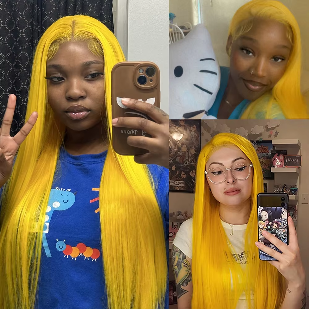 Rovess Light Yellow Colored Straight 13x4  Invisible Lace Front Wigs