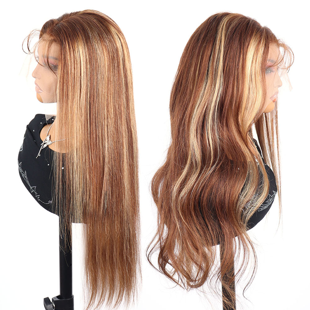 26 Inch 4/27 Ombre Highlight 13x4 13x6 Lace Front Wigs Human Hair 360 Straight Lace Frontal Wigs Human Hair Honey Blonde Wig For Women