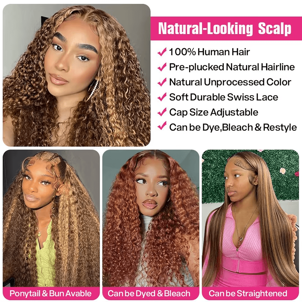 4/27 Highlight Ombre Curly Wigs 100% Brazilian Human Hair 13x6 Hd Lace Frontal Wig Honey Blonde 13x4 Deep Wave Human Hair For Women