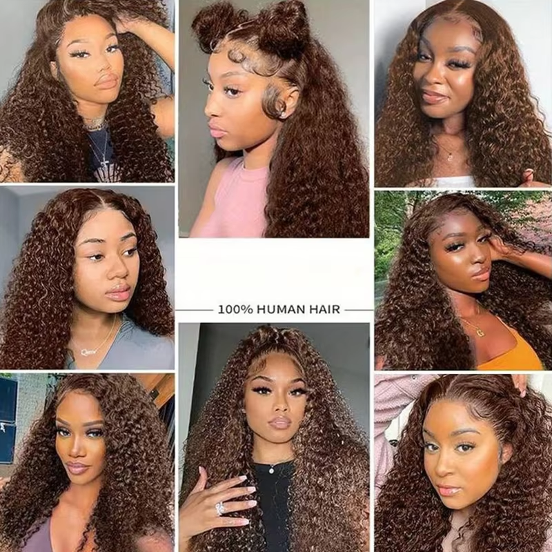 Hocolate Brown Curly Wigs 13X4 HD Human Hair Lace Frontal Wig 30 32 Inch Deep Wave Wig Human Hair Pre Plucked