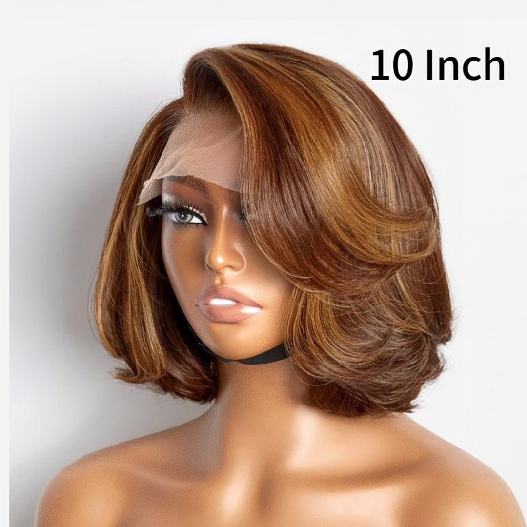 Toffee Brown Mix Blonde Glueless 5x5 Closure Lace Bob Wig 100% Real Human Hair