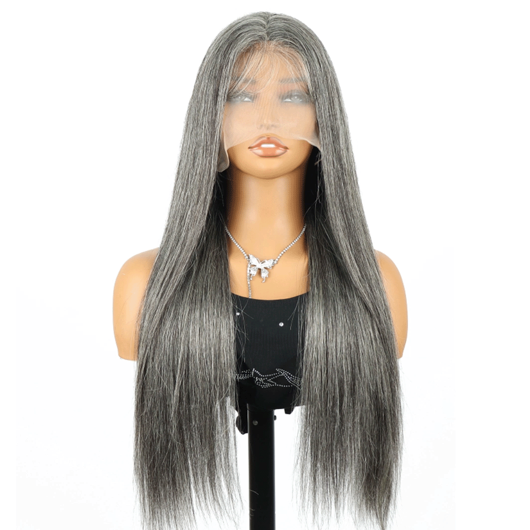 Rovess 13x4 Lace Front  Salt and Pepper Straight Wig Human Hair Gray Colored Lace Frontal Human Hair Wig Pre Plucked