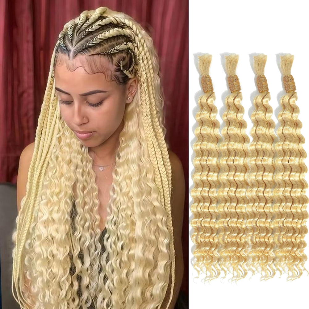 Rovess Virgin Human Hair 100% Unprocessed Boho Braiding 613 Blonde Deep Wave Hair Weaving 4 Bundles