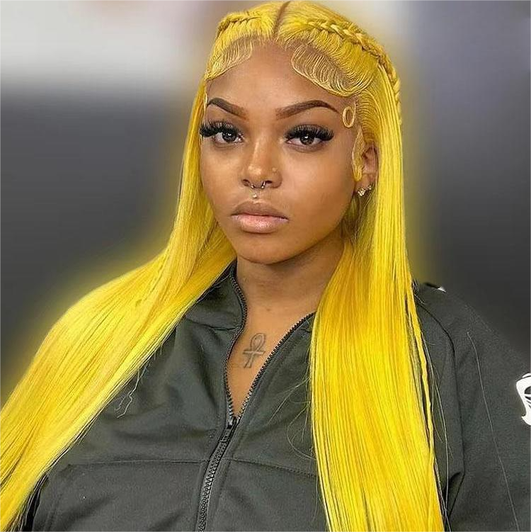 Rovess Light Yellow Colored Straight 13x4  Invisible Lace Front Wigs