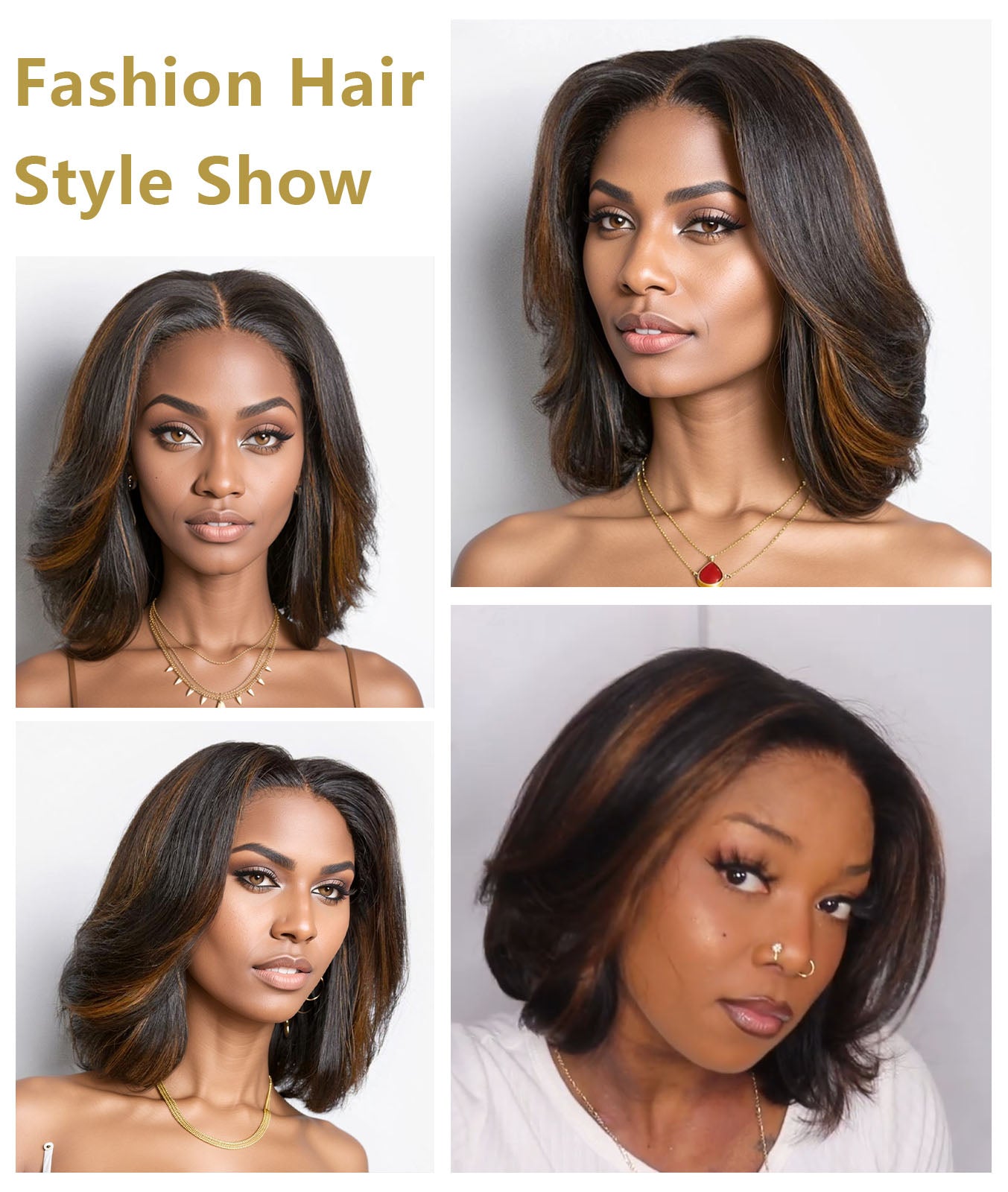 Rovess Black Mix Blonde Highlight Glueless 5x5 Closure Lace Stacked Bob Wig Put On and Go