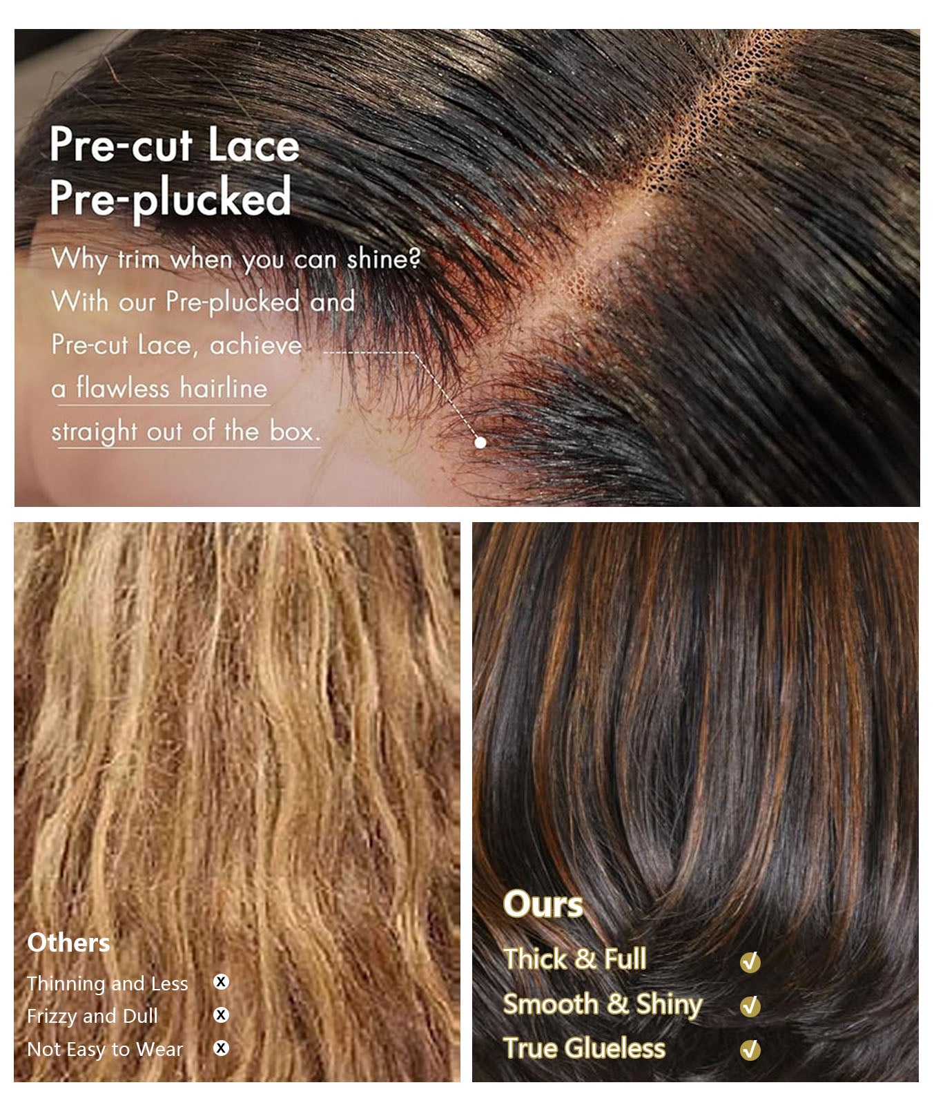 Rovess Black Mix Blonde Highlight Glueless 5x5 Closure Lace Stacked Bob Wig Put On and Go