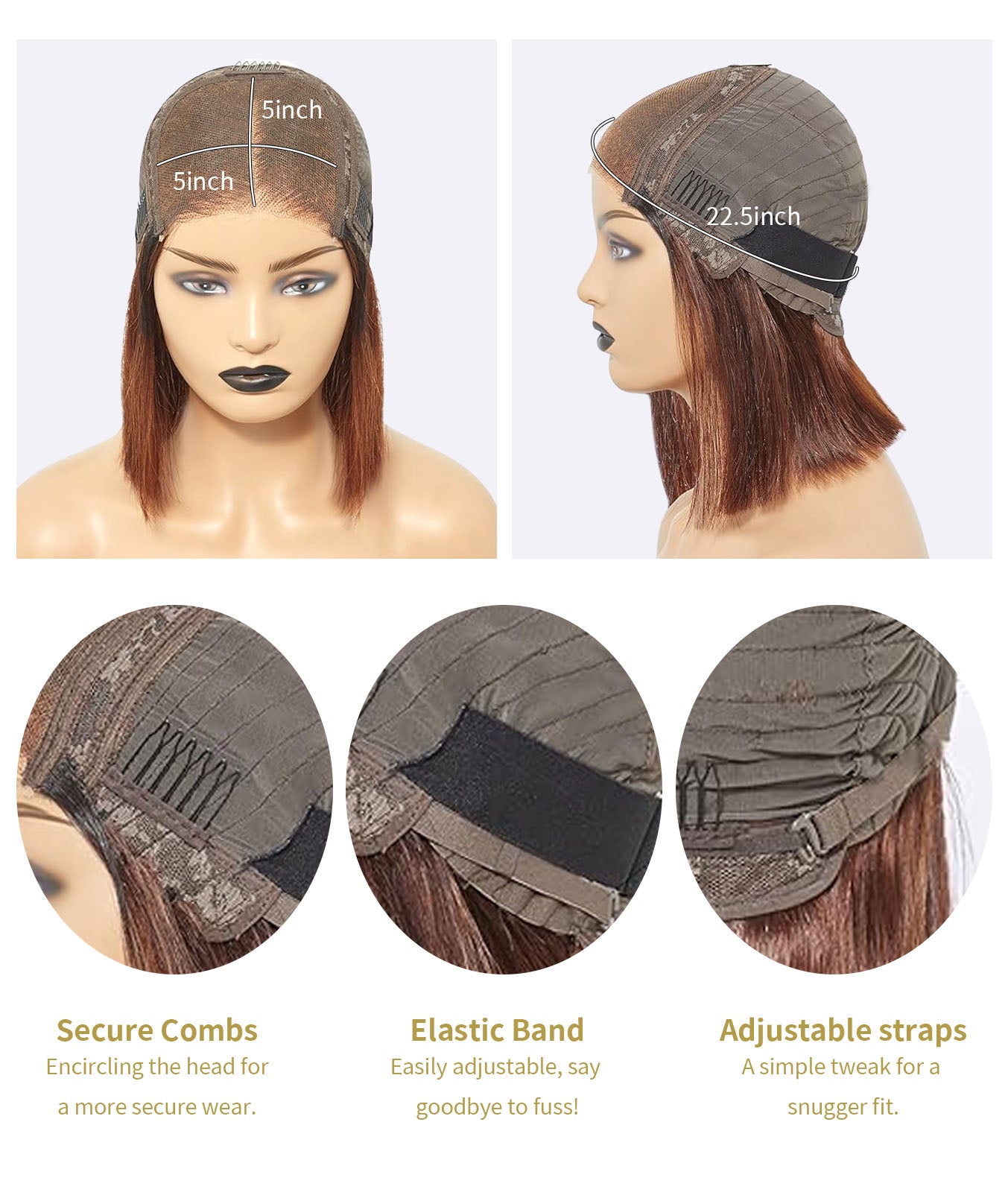 Rovess Black Mix Blonde Highlight Glueless 5x5 Closure Lace Stacked Bob Wig Put On and Go
